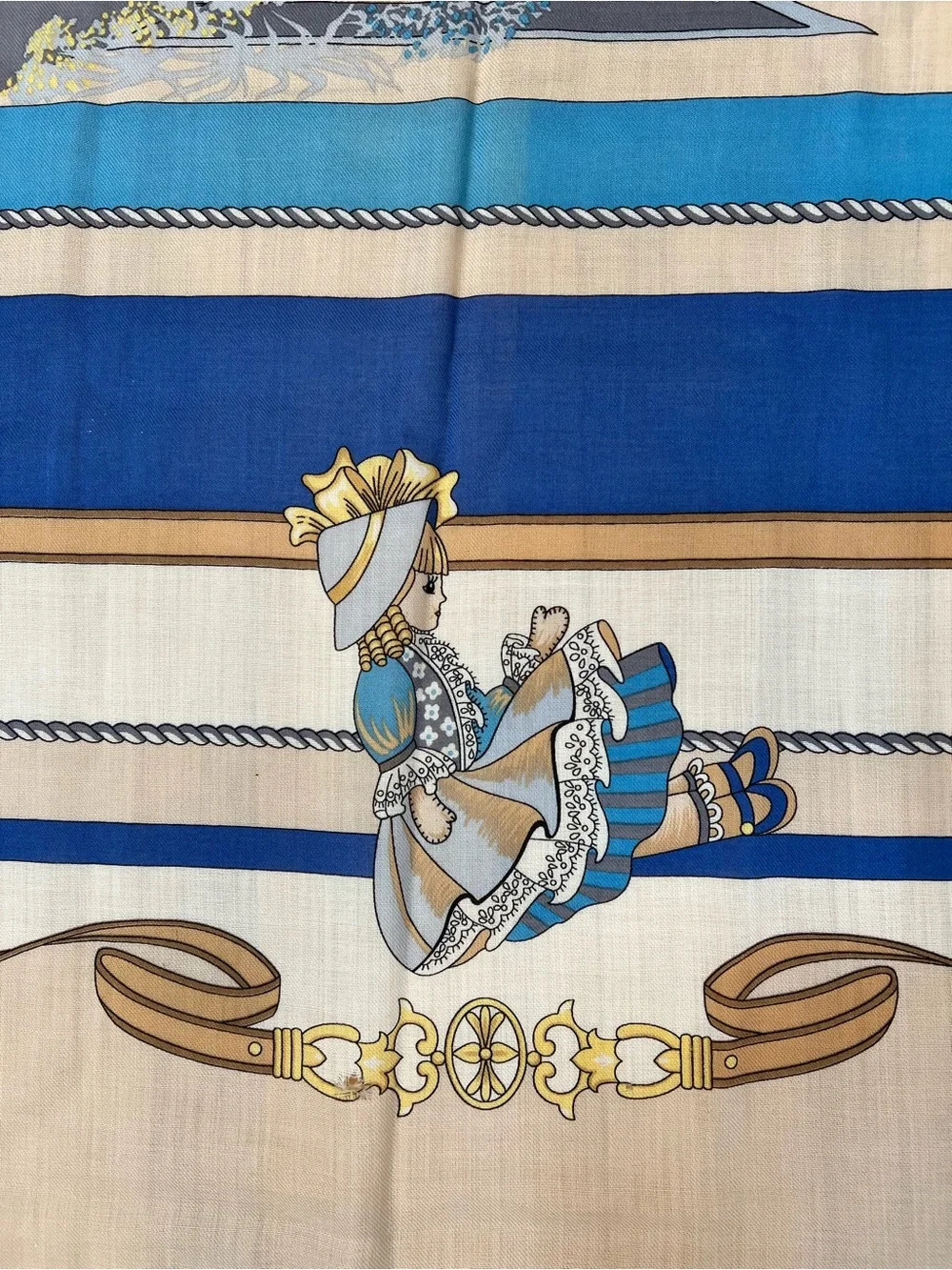 Blue and Cream Decorative -Style Square Scarf 52”X52”.